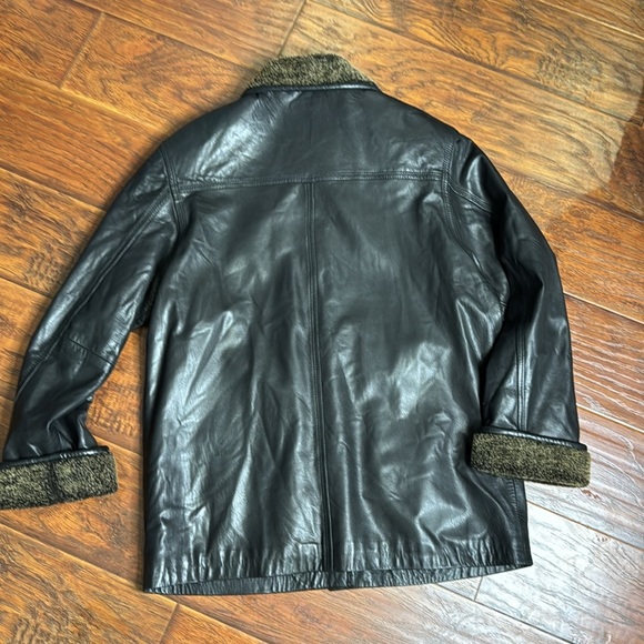 Creations Jez Black Leather Jacket with Shearling Collar & Cuffs - Picture 6 of 10